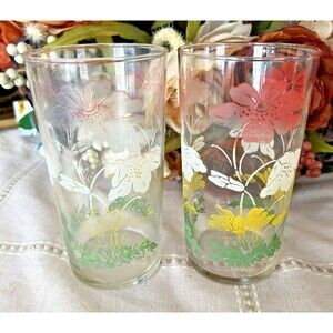 Vintage 1950's Set of 2 Drinking Glasses/Tumblers Mid Century Cottage Kitchen